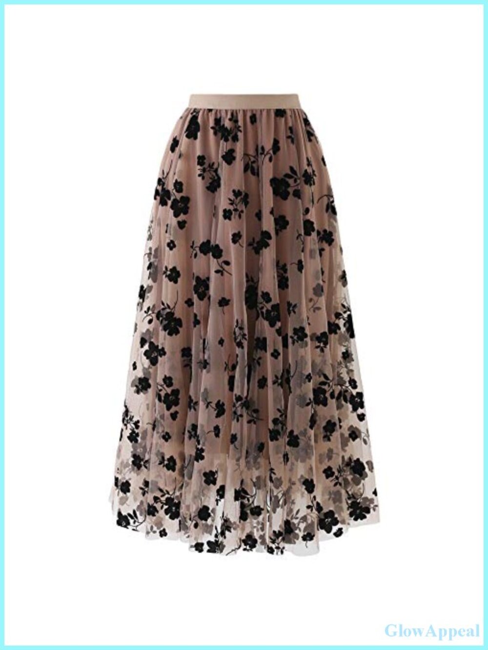 Women's 3D Posy Double-Layered Mesh Midi Skirt A-Line Casual